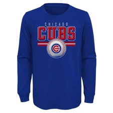 MLB Chicago Cubs Baseball Boys Long Sleeve Cotton T-Shirt in Blue, Small