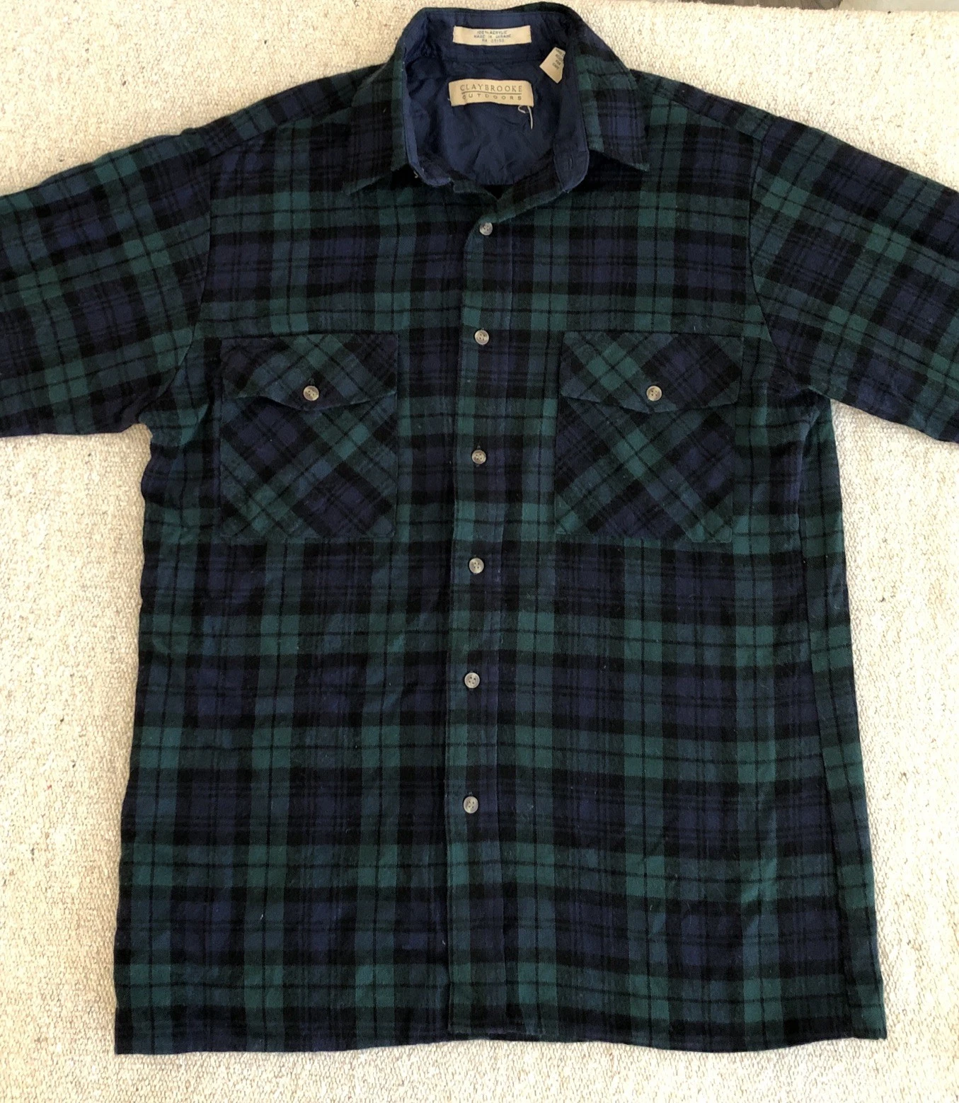Claybrooke Shirt, Men’s, Button-up Plaid Flannel, Black/Green, Size M