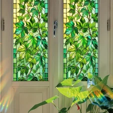 Privacy Window Film Decorative Leafy Vine Window Privacy Film Green Leaf #3
