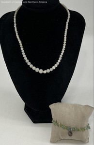 925 Sterling Silver Faux Stone Necklace & Bracelet w/Peridot Quartz & More 24.9g