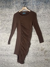 Alice + Olivia Dress Womens Small Brown Ruched Asymmetrical Hem Long Sleeve