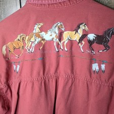 Vintage Men's Button Down Western Shirt Terracotta Large Made In USA Horses...
