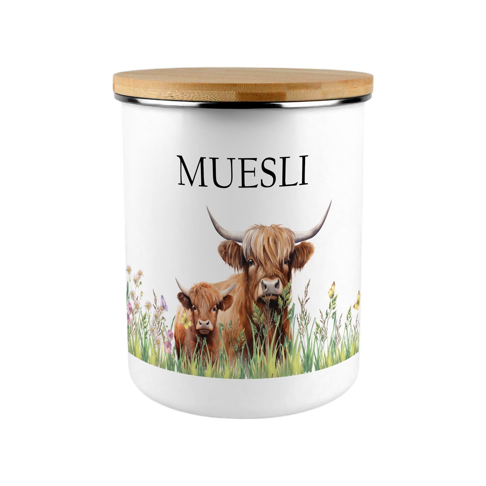 Highland Cow & Calf Muesli Storage Canister - Countryside Kitchen Gift