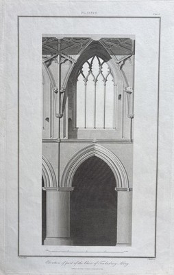 Antike antike architektonische Gravur Tewkesbury Abbey Frederick Nash 1822