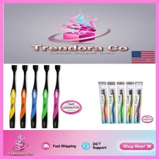 Activated Charcoal Toothbrush Set - 5 Soft Bristles 1 Floss for Fresh Breath
