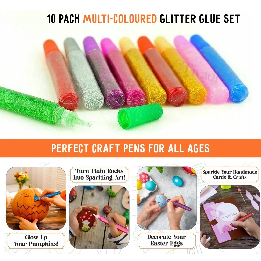Glitter Glue Pens Set of 10 – Kids Crafts, DIY Projects, Party Bag Filler glue - Picture 2 of 9