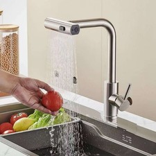 Stainless Steel Kitchen Sink Faucet Waterfall Single Handle Swivel Mixer Silver