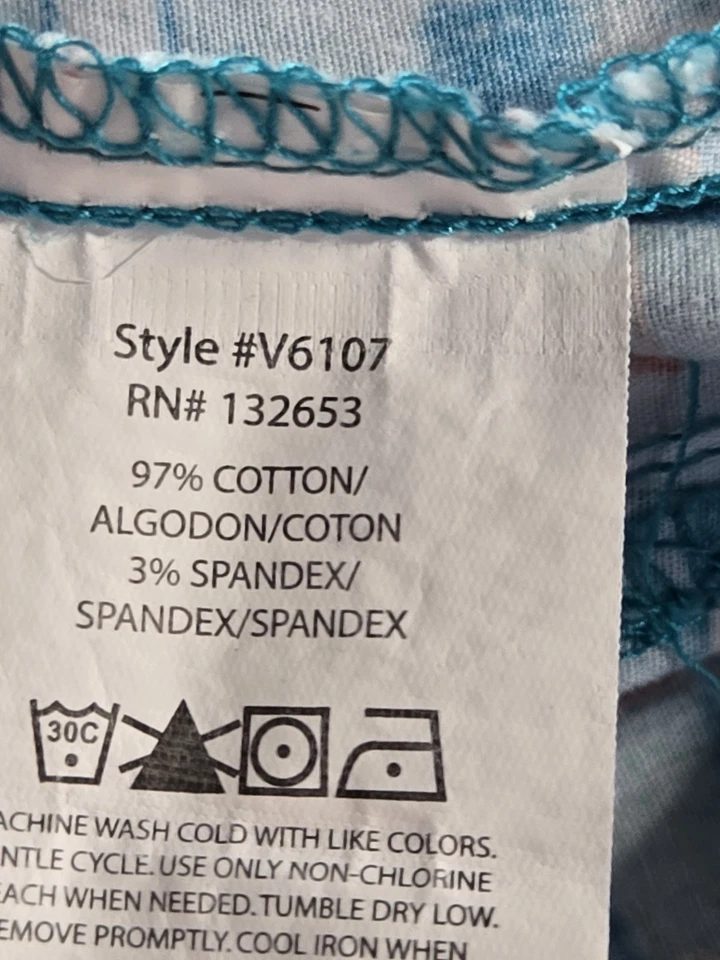 Vera Bradley Scrub Top size L-Turquoise/Orange Plaid V-Neck-Chest 23"/L 26" - Image 4 of 4