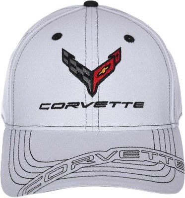 JH Design Men's Chevy Corvette C8 Logo Cap Adjustable White Hat