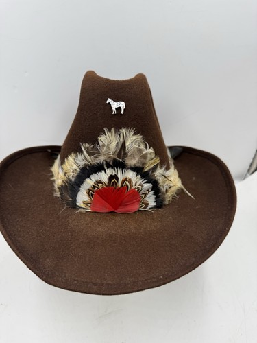 Vintage Lariat Western 100% Wool Cowboy Hat Feather Band Size 6 7/8 Country