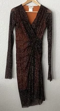 Fuzzi Womens Scoop Neck Abstract Mesh Knit Midi Dress Brown Size Large