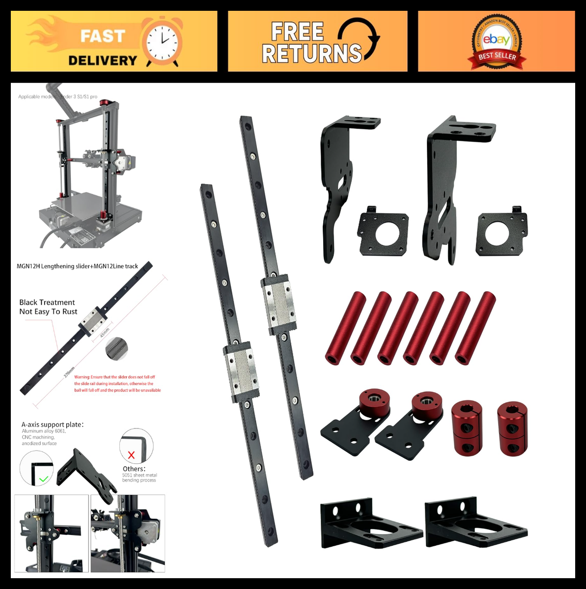 Dual Z-Axis MGN12H Linear Guide Rail Kit Upgrade for Ender 3 S1/S1