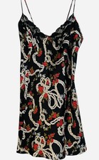 Victoria Secret Black Pearl Floral Satin Lace Trim Nightie Slip Dress Y2K Small