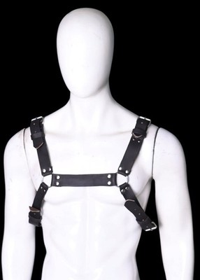 Personsalized Men s Napa Leather  Strap Harness Made to Order BLack