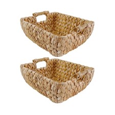 Large Rectangular Handwoven Wicker Basket - Water Hyacinth Storage Baskets wi...