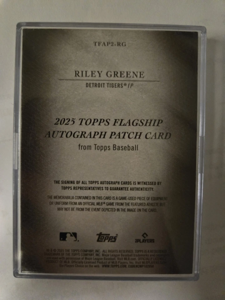 2025 Topps Update Series Riley Greene 02/10 Autograph Patch Card #TFAP2-RG - Image 2 of 2