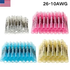 200-100 Pcs Heat Shrink Butt Wire Splice Connectors 26-10AWG Seal Crimp Terminal
