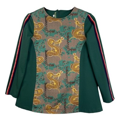 Pan con Chocolate Girls Tunic Top Size 14 Green Long Sleeve Dragon Print Spain
