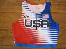 Nike Pro Elite Team USA Track Field Running Red Blue Size Medium Cropped Jersey