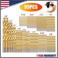 99PCS Drill Bit Set 1/16"-3/8" HSS Titanium Multi Drill Bits Twist Metal Tools