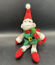 Kohls Sock Monkey Elf - Knit Winter Scarf & Hat - 8” Christmas Plush Decoration