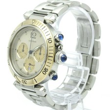CARTIER Pasha 38 Chronograph 18K Gold Steel Watch W31011H3 Polished BF590345 2