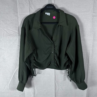 Le Lis Collection Olive Green Ruched Side Button Down Crop Top Women Size Medium