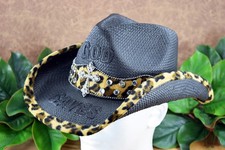 Christian Western Cowgirl Drifter Hat - Leopard Print, Rhinestone Cross