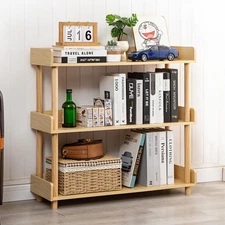 Bookshelf, 3-Tier Bookcase, Wooden Free Standing Storage Rack，Open Storage Ra...