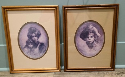 Vintage Vel Miller Art Prints Pair 1970s Western Portraits Mother Child...