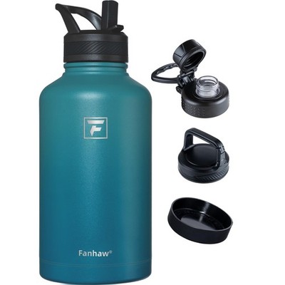 64 oz Insulated Water Bottle   Large Stainless Steel Jug with 3 Lids (Straw, ...