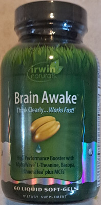 Irwin Naturals Brain Awake 60 Softgels Mental Focus L-Theanine Bacopa MCT Oil