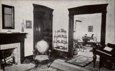 Greenfield Indiana James Whitcomb Riley Home Parlor Living room vintage postcard