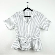 TOME Cabana Striped Peplum Button Down Shirt, White with Black Stripe, 4, NWOT!