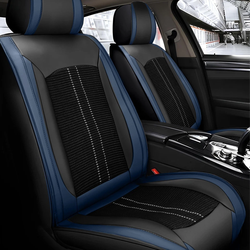 Juego completo de funda de asiento de coche de 5 asientos de cuero cojín protector trasero delantero Foto 2 de 4