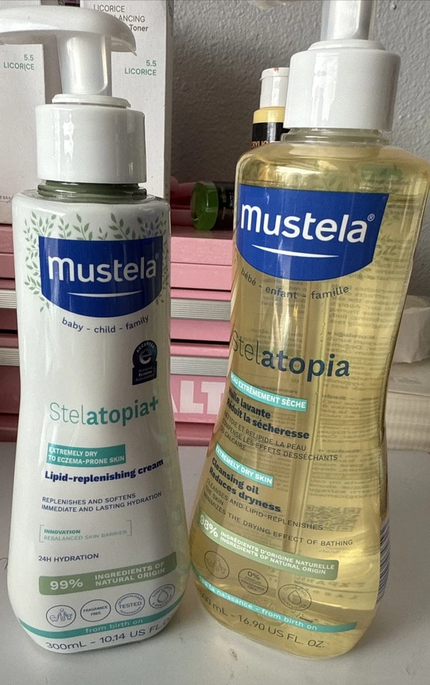 Aceite Limpiador Mustela Stelatopia 16.9, Estelatopia + Crema Reponedora de Lípidos 5.0 Foto 2 de 3