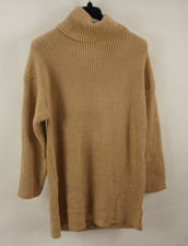 New WayF Cowl Neck Midi Sweater Dress Women's Medium Camel Tan Chunky Knit