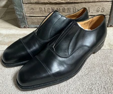 $695 NEW TRICKER'S black leather cap toe elastic oxford city shoe UK 8.5  US 9.5