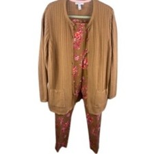 Isaac Mizrahi Live Floral Pants Top Outfit Cardigan Sweater Set Size XL 18WT 18