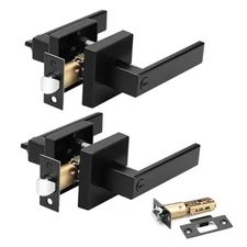  Privacy Door Handles,Heavy Duty Matte Door Lever Hardware,Keyless 2 Pack Black