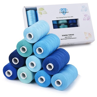 Simthread All Purpose Sewing Thread, 10 Spool Assorted Blue Series 1000 Yards...