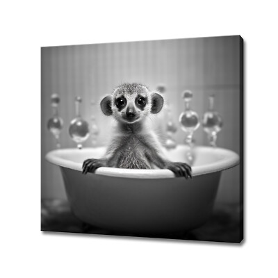 Süßes Erdmännchen in der Badewanne schwarz weiß Tier Wandbild Kinderzimmer Leinwandbild