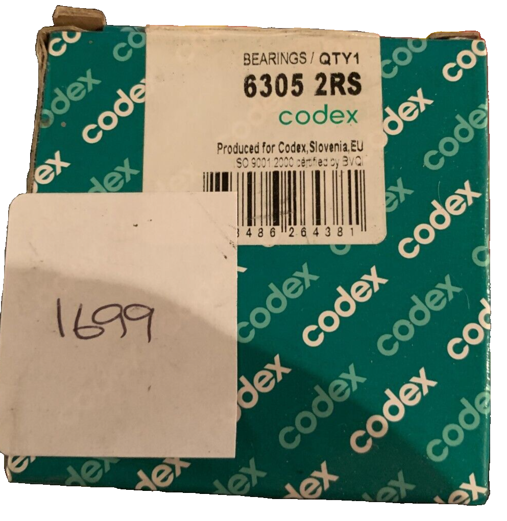 1699 Codex 6305 2RS Shielded Deep Groove Ball Bearing 25 x 62 x 17mm