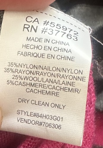 Women’s C&C California Cashmere Sweater, Medium , Gray, Black And Hot Pink - Picture 6 of 10