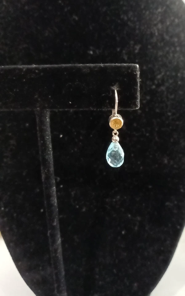 14K White Gold Earrings with Pear Shape Blue Topaz and RoundCitrine   - Image 2 of 4