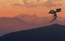 Landscape fantasy art mountains clouds silhouette the Custom Gaming Mat Desk