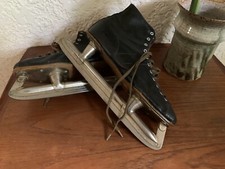 VTG Men's Ice Skates GREAT Black Leather Union Hardware Hockey Christmas Decor