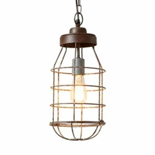 New Industrial caged wire  Pendant Light in Rustic Tin - SALE