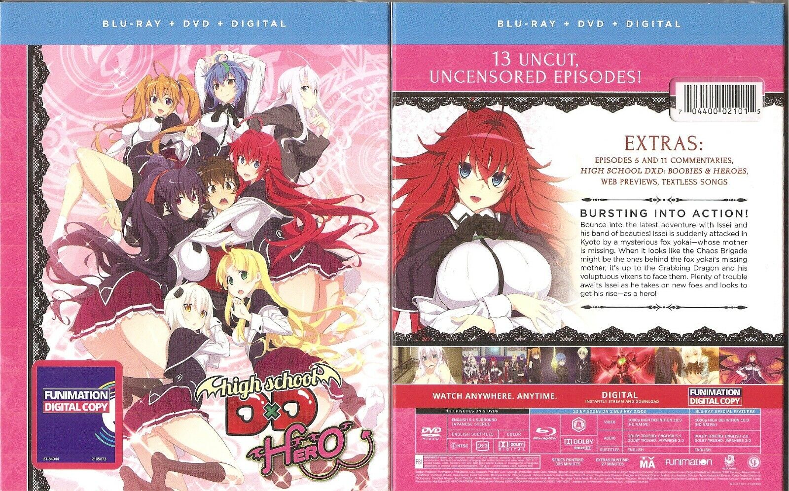 High School DxD: Episodes 1-12 + Extras Dvd 2013 4-Disc Set 704400091667