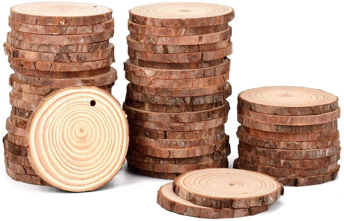 30pcs Rustic Table Numbers Log Slices & Hole DIY Wooden Circles for DIY Crafts